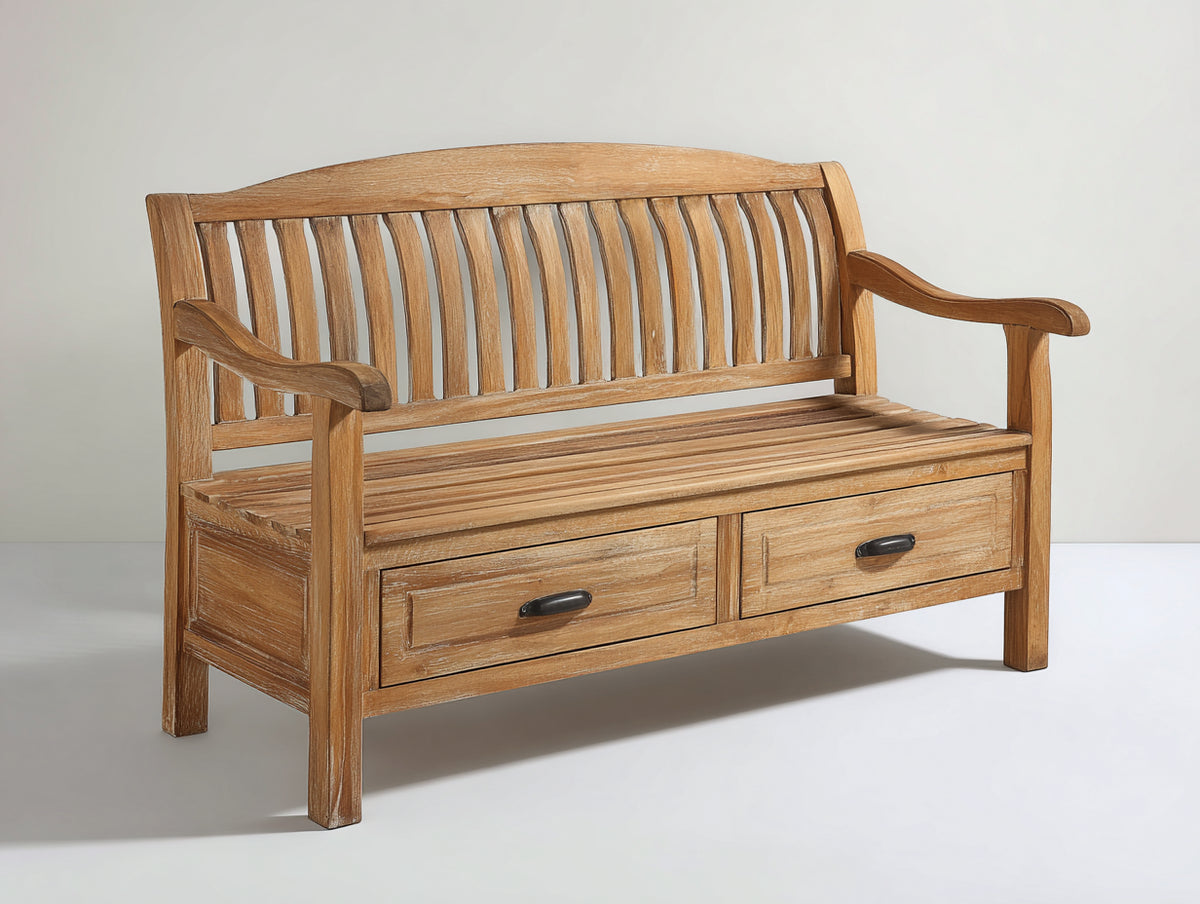 Panche da giardino - legno - 150x59x92 cm - teak naturale - stile tradizionale con contenitore