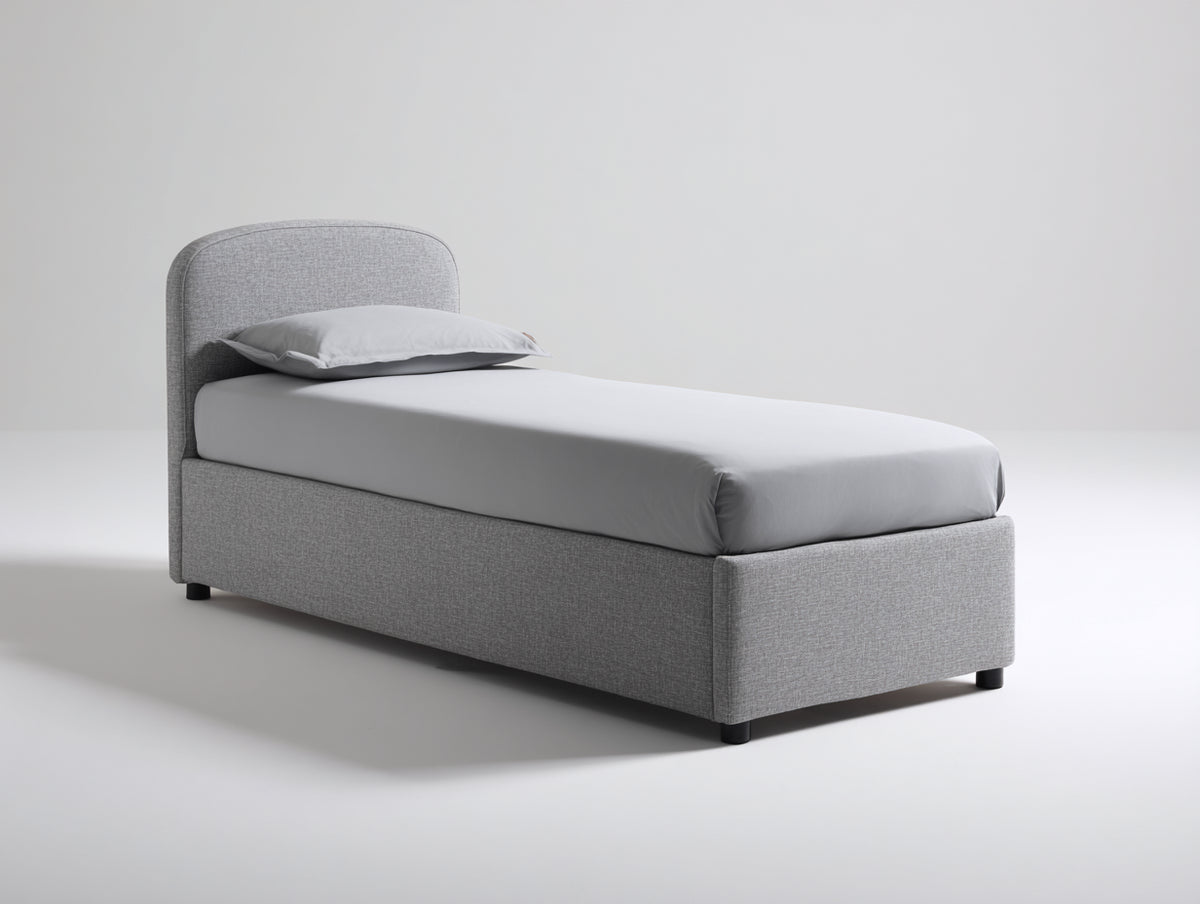 Letto singolo - Tessuto - 209x100x99 cm - Grigio chiaro-Nero - Moderno