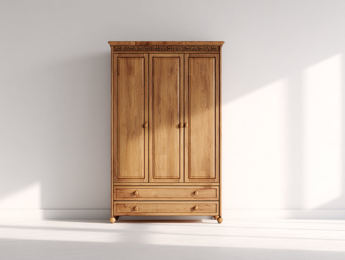 Armadio - Legno massello - 128x56x198 cm - Noce naturale - Classico tradizionale